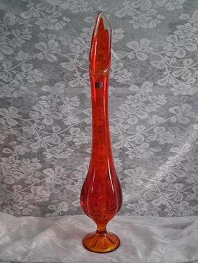 Vintage Viking Glass 22" "Epic Persimmon Amberina" Swung Vase Six-Petal Base